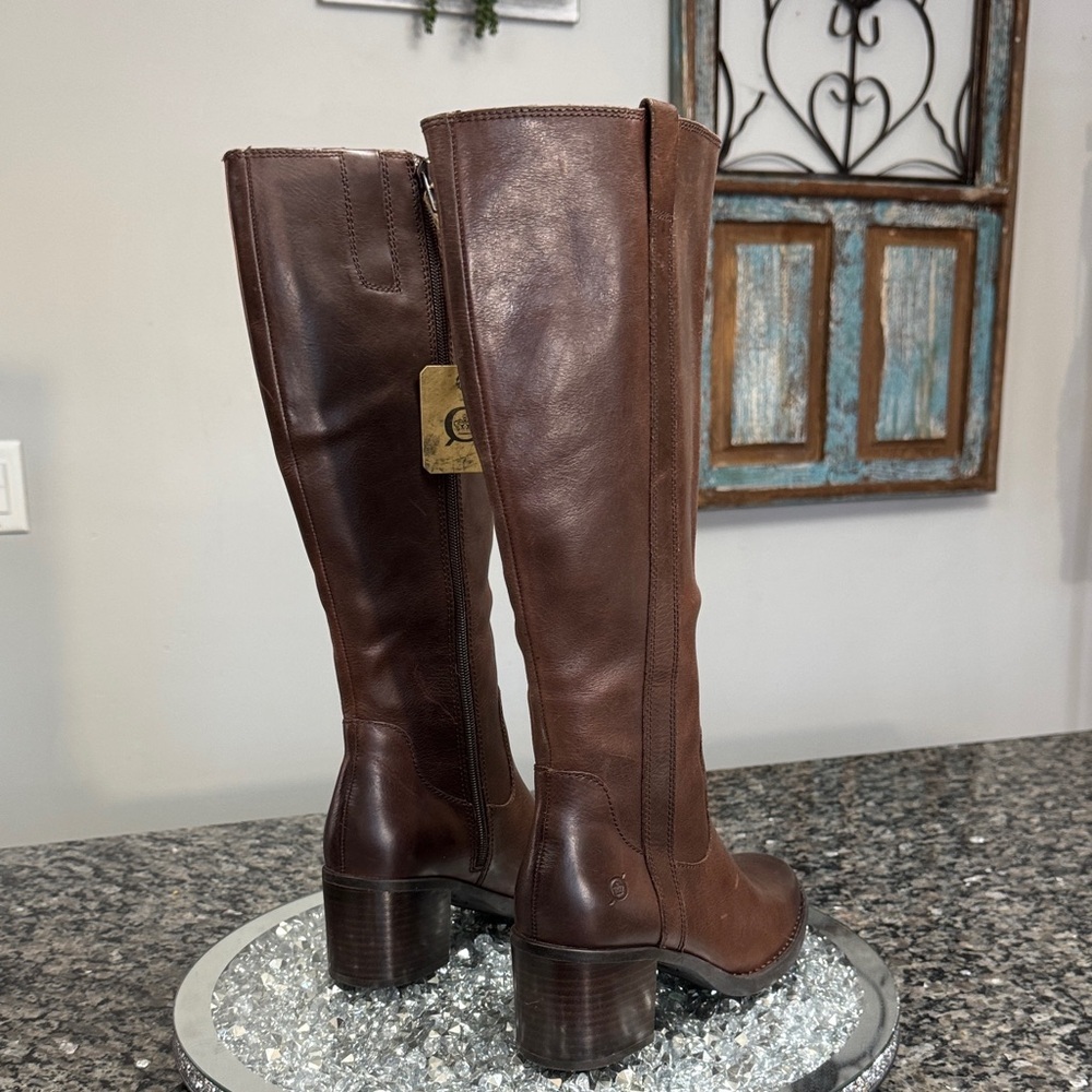 Born Rich Brown Leather block heels tall boots NEW 6.5 - Picture 9 of 16